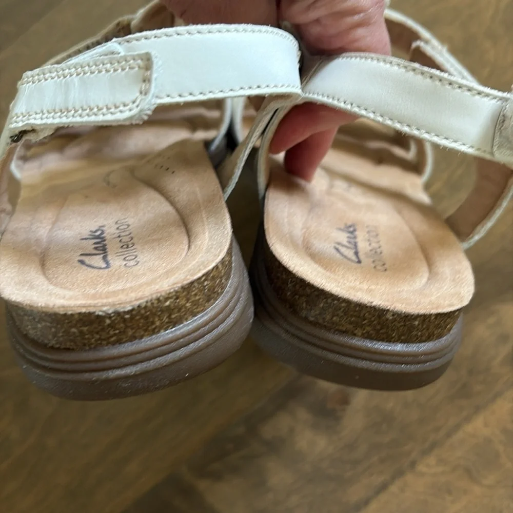 Clarks April Cove White Leather Sandals Size 11